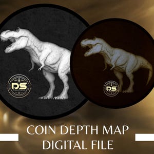 T-Rex | '3D' diepgegraveerde grijswaarden muntdieptekaart | PNG | Geoptimaliseerde resolutie | Voor Lightburn 3D Slice-modus