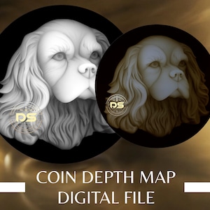 King Charles Spaniel | 3D Coin Depth Map | Grayscale PNG File for Lightburn 3D Slice Mode | Digital Download