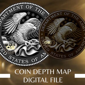 Amerikaanse ministerie van het leger | '3D' diepgegraveerde grijswaarden muntdieptekaart | PNG | Geoptimaliseerde resolutie | Voor Lightburn 3D Slice-modus
