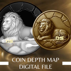 Lion 3D Engrave Coin Depth Map: Grayscale PNG for Lightburn (Digital Download)