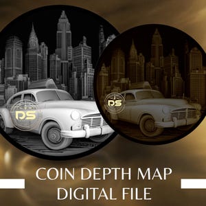New Yorkse taxi | '3D' diepgegraveerde grijswaarden muntdieptekaart | PNG | Geoptimaliseerde resolutie | Voor Lightburn 3D Slice-modus