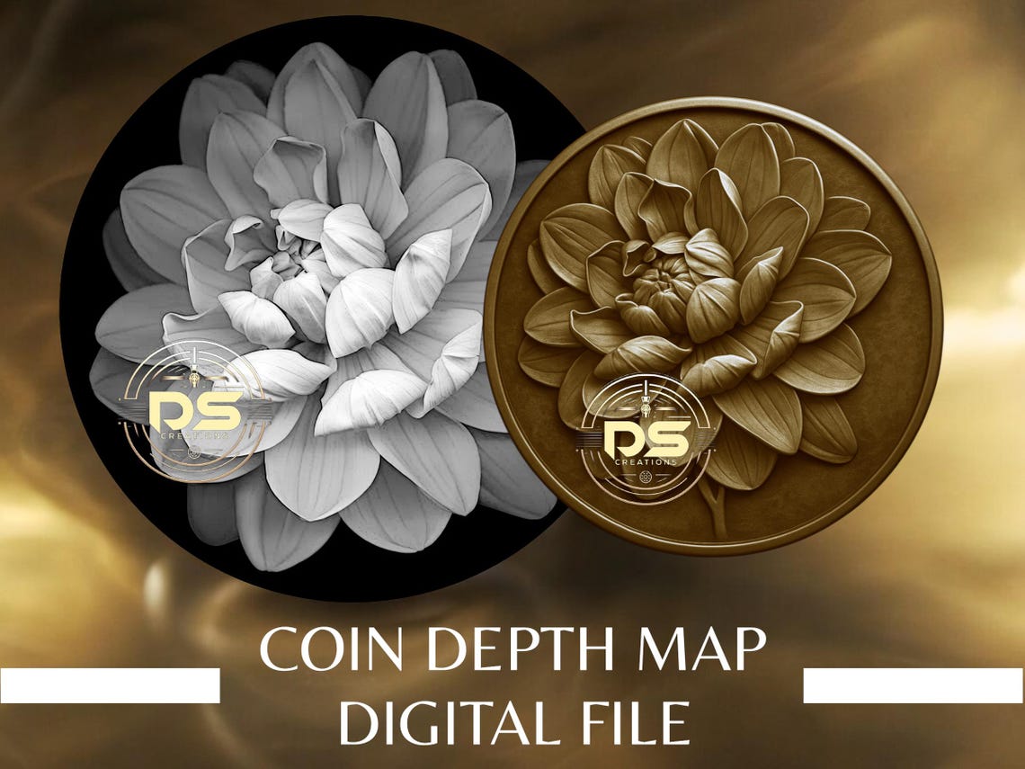 Map Coin Design Coin Depth Map | Optimised Resolution PNG File | for Lightburn 3D Slice ...