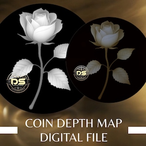 Rose simple | Carte de la profondeur des pièces de monnaie gravée « 3D » en niveaux de gris | PNG | Résolution optimisée | Pour le mode tranche Lightburn 3D
