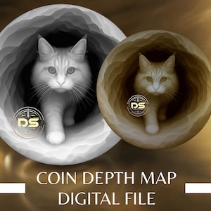 Cat Exploring | 3D Coin Depth Map | Grayscale PNG File for Lightburn 3D Slice Mode | Digital Download