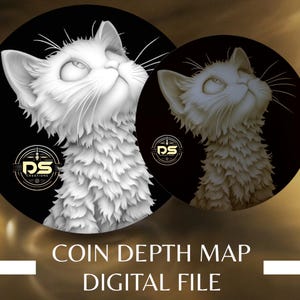 Scruffy Kitten | 3D Coin Depth Map | Grayscale PNG File for Lightburn 3D Slice Mode | Digital Download