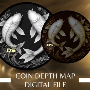 Koi | '3D' diepgegraveerde grijswaarden muntdieptekaart | PNG | Geoptimaliseerde resolutie | Voor Lightburn 3D Slice-modus