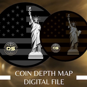 USA Liberty | Mapa de profundidade de moedas em tons de cinza com gravação profunda '3D' | PNG | Resolução otimizada | Para modo de fatia 3D Lightburn
