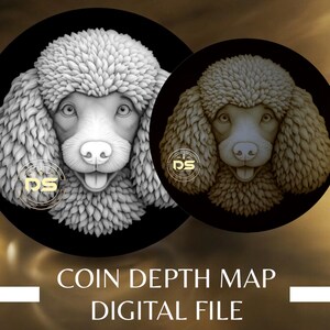 Poodle | 3D Coin Depth Map | Grayscale PNG File for Lightburn 3D Slice Mode | Digital Download
