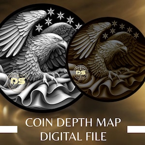 Águia Estrelas e Listras | Mapa de Profundidade de Moedas em Tons de Cinza '3D' | PNG | Resolução Otimizada | Para Modo de Fatia 3D Lightburn