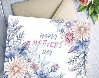 Tarjeta de felicitación impresa digitalmente para el Día de la Madre. Tarjeta de felicitación imprimible para mamá o abuela. Descarga digital instantánea en formato PDF