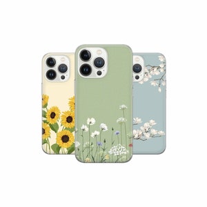 Flower Phone Case Floral Cover for iPhone 15 14 13 12, Samsung S23 S22 A74 A54 A14, Pixel 8 Pro 7A