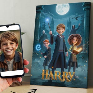 Custom Wizard School Portrait – Personalized Magical Poster – Harry P Inspired Birthday Gift – Digital Wizard Art for Kids