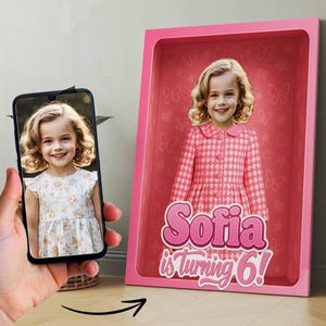 Personalized Doll Box Poster – Custom Girl Portrait for Birthday – Printable Pink Toy Box Art