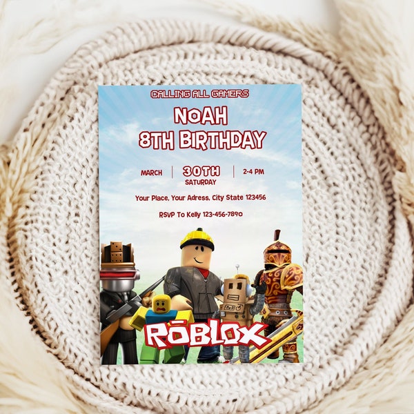 EDITABLE Roblox Birthday Invitation, Kids Roblox Party Invitation Template - Roblox Game Party Invite - Calling All Gamers - Edit Corjl