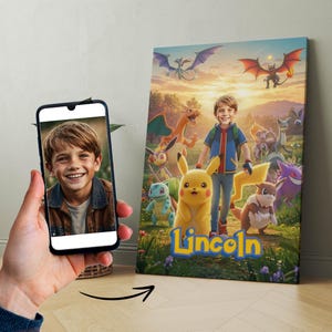Retrato personalizado de Entrenador de Monstruos – Arte digital personalizado de criaturas para niños – Regalo de cumpleaños imprimible – Decoración para habitación de niños – Letrero para fiesta