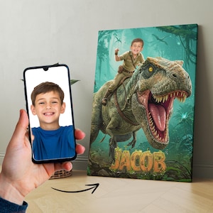 Retrato de dinosaurio personalizado - T-Rex a medida para habitación infantil, decoración y regalos de cumpleaños