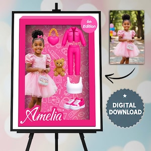 Poster personalizzato per bambola – Stampa fotografica personalizzata – Decorazione per compleanno con bambola fashion rosa – Regalo da parete per la cameretta della bambina
