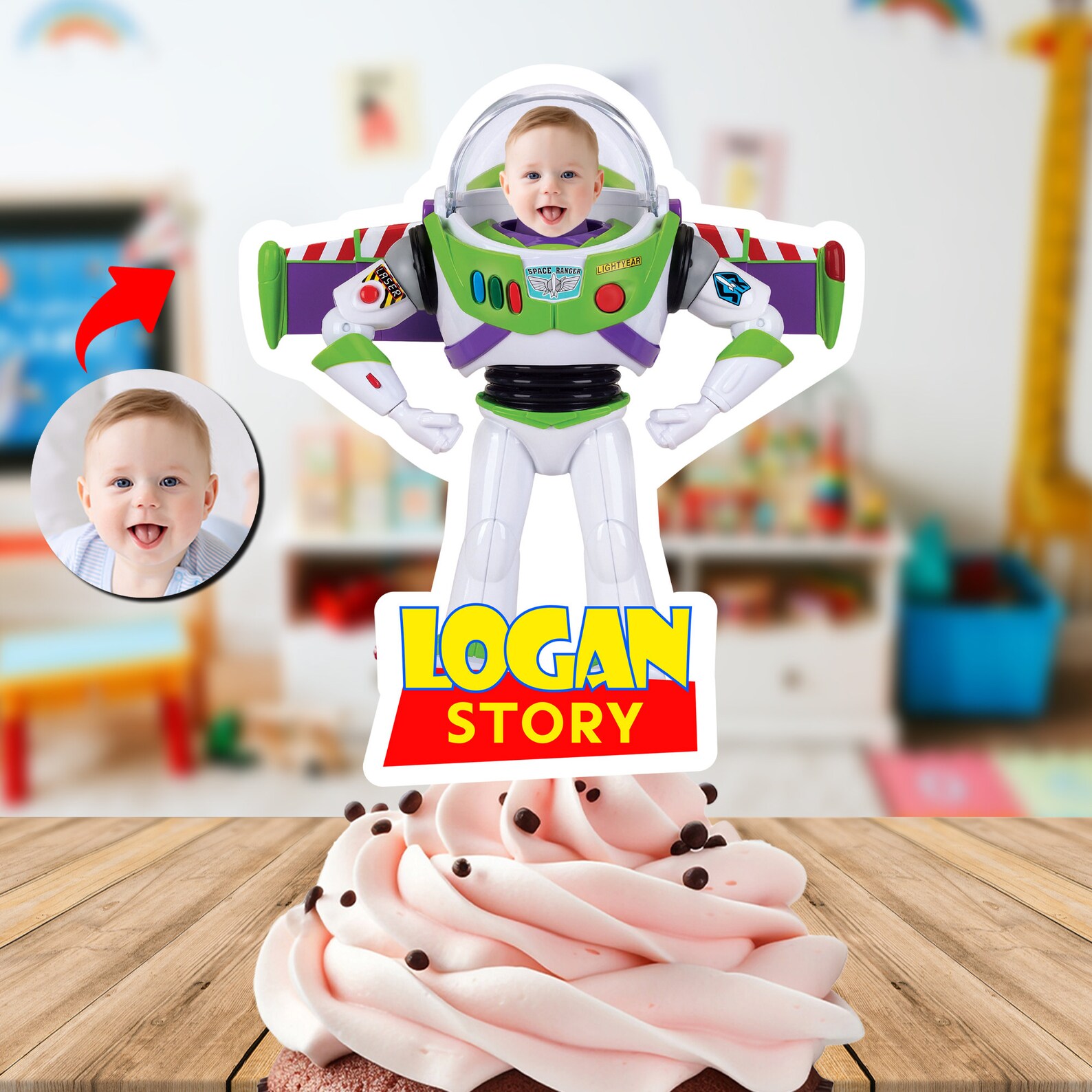 Custom Buzz Lightyear Cupcake Topper, Toy Story Face Cake Topper, Toy ...