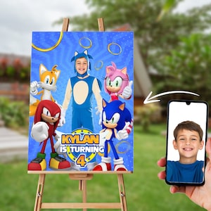 Letrero de bienvenida de erizo personalizado – Póster de cumpleaños azul de Speedy – Letrero digital imprimible para fiestas infantiles – Entrega rápida