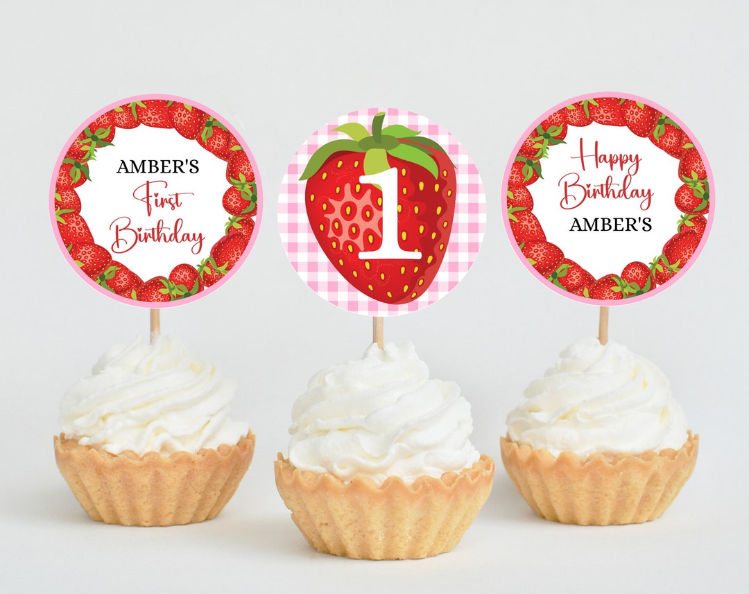 Editable Berry 1st Birthday Cake Toppers, Strawberry First Birthday ...