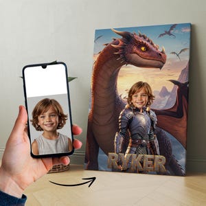 Custom Dragon Portrait – Your Child as a Rider! Fantasy Wall Art, Printable Birthday Gift, Dragon Party Decor, Kids Room Poster
