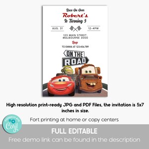 Editable Mcqueen Birthday Invite, Racer Birthday Party Invitation, Race ...