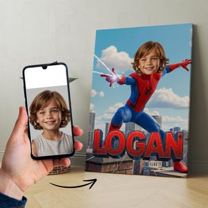 Póster personalizado de Spider-Man: Retrato personalizado de superhéroe. Decoración de pared de cumpleaños para niños. Impresión digital para decoración de habitación.