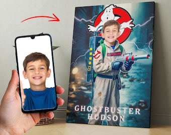 Personalized Ghostbuster Portrait – Printable Halloween Ghost Wall Art – High-Res Digital Gift for Kids & Adults