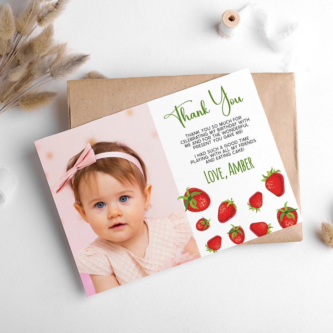 Sweet Berry 1st Birthday Thank You Card Girl's First Birthday Favor Sweet Berry 1st Birthday Thank You Card Girl's First Birthday Favor