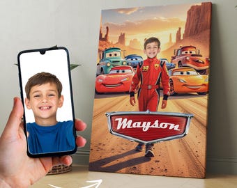 Póster de coche de carreras personalizado, decoración para fiesta de cumpleaños de carreras, letrero de coche de velocidad, retrato fotográfico para niños, descarga digital