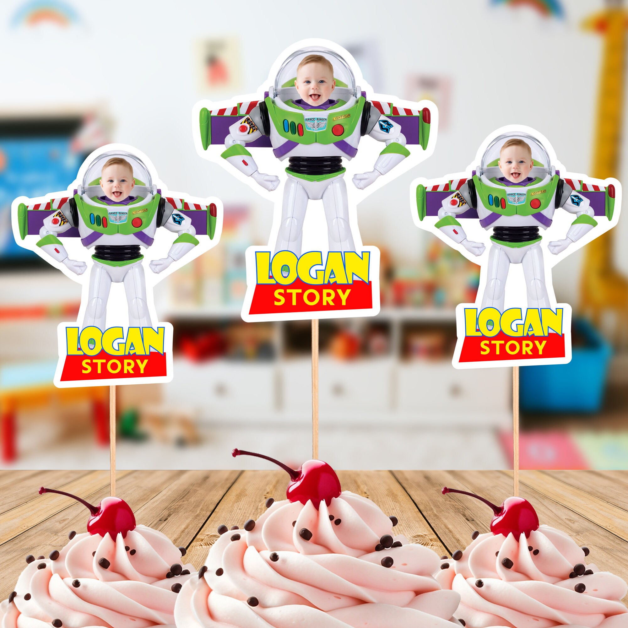 Custom Buzz Lightyear Cupcake Topper, Toy Story Face Cake Topper, Toy ...