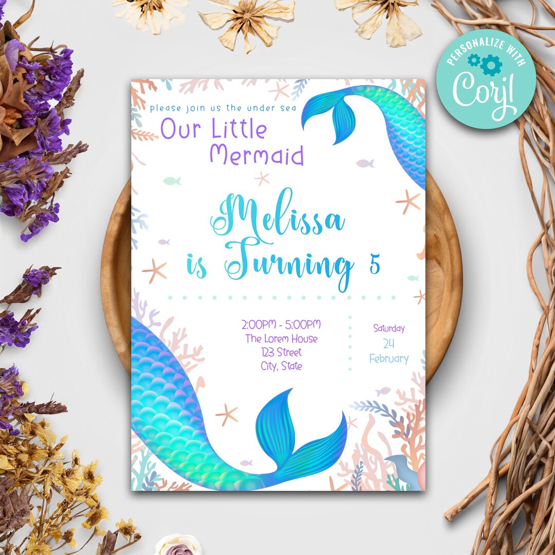 EDITABLE the Little Mermaid Birthday Invitation, Mermaid Birthday ...