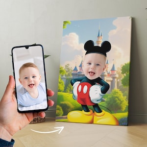 丸耳の男の子のカスタムポートレート - 赤いショートパンツと黄色い靴のテーマ - デジタル誕生日プレゼント - 子供向けの印刷可能な漫画ポスター