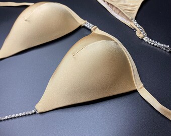 Beige Base Bikini, Figure Bikini, Bikini Suit, Competition Bikini, Wellness Competition Bikini, NPC, IFBB Posing Competition, triangular cup