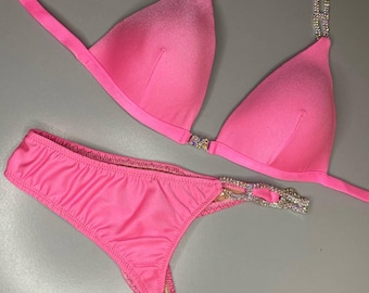Pink Base FitnessBikini, Figure Bikini, Bikini Suit, Competition Bikini, Wellness Competition Bikini, NPC, IFBB, Posing Competition