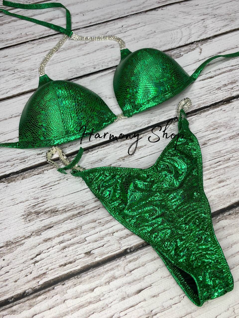 Green Shine Base Fitness Bikini, Figure Bikini, Bikini Suit