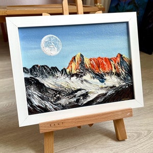 Art de montagne acrylique, oeuvre d'art, paysage de montagnes, peinture originale de paysage d'hiver, peinture sculpturale acrylique, empâtement 3d