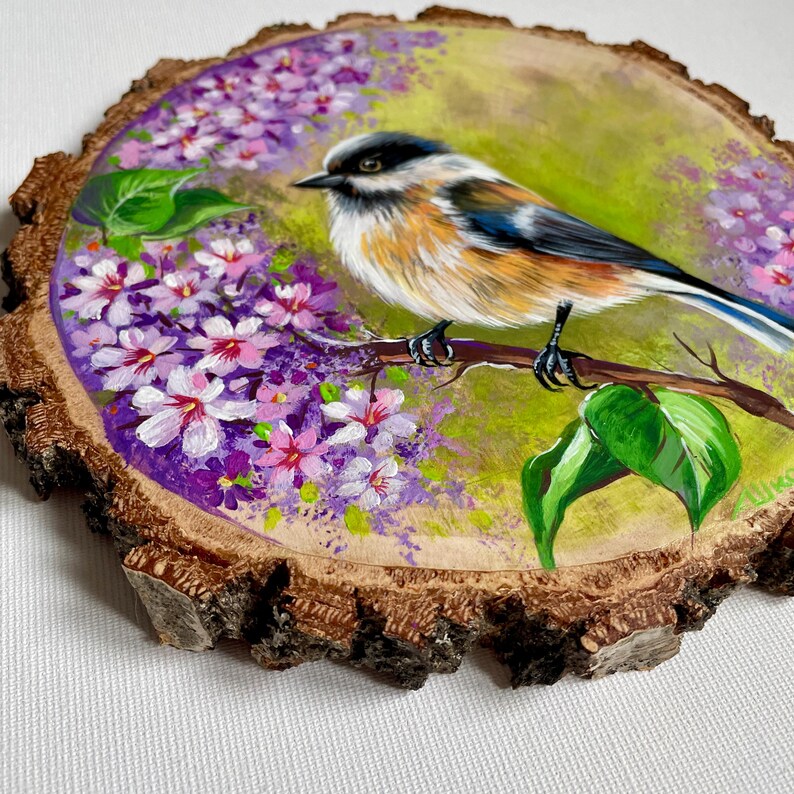 Handmade Bird Acrylic Painting on Rustic Wood Slice: Farmhouse Wall Art ...