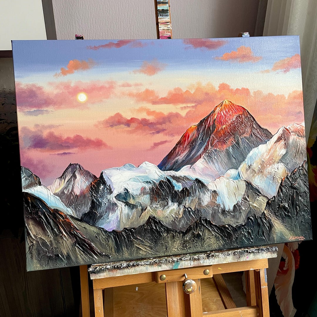 Original Everest Painting: 3D Impasto Acrylic Mountain Landscape