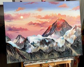 ヒマラヤ 山岳風景 テクスチャーアート 原画 質感豊かなラダック山岳絵画：3Dヒマラヤ山岳風景画 - Etsy 日本