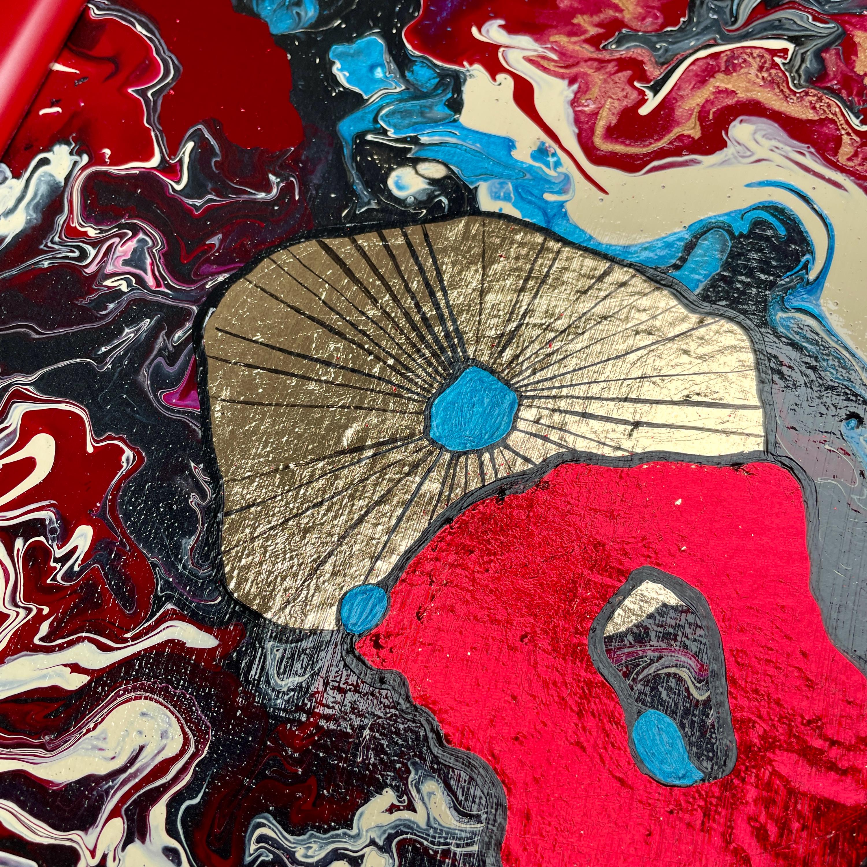 赤と金箔の抽象アクリル画二連画 - 額入り2枚セット - Etsy 日本