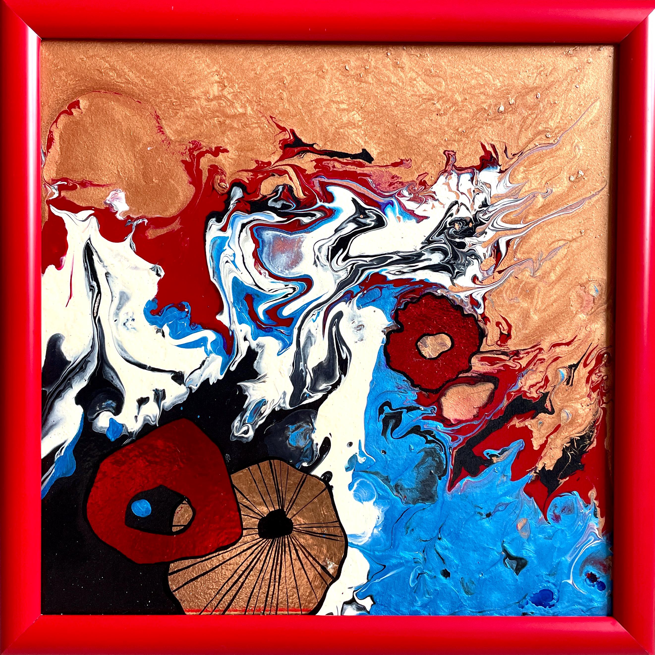 赤と金箔の抽象アクリル画二連画 - 額入り2枚セット - Etsy 日本