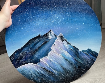 Textured Night Mountain Painting: 3D Impasto Landscape Art