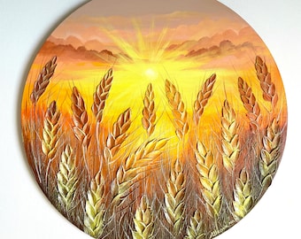 Impasto Acrylic Painting, Sunset Wheat Field Art,3D Texture Home Decor, Original sculptural art, Textured Wall Decor,Sunset Scene Wall Art