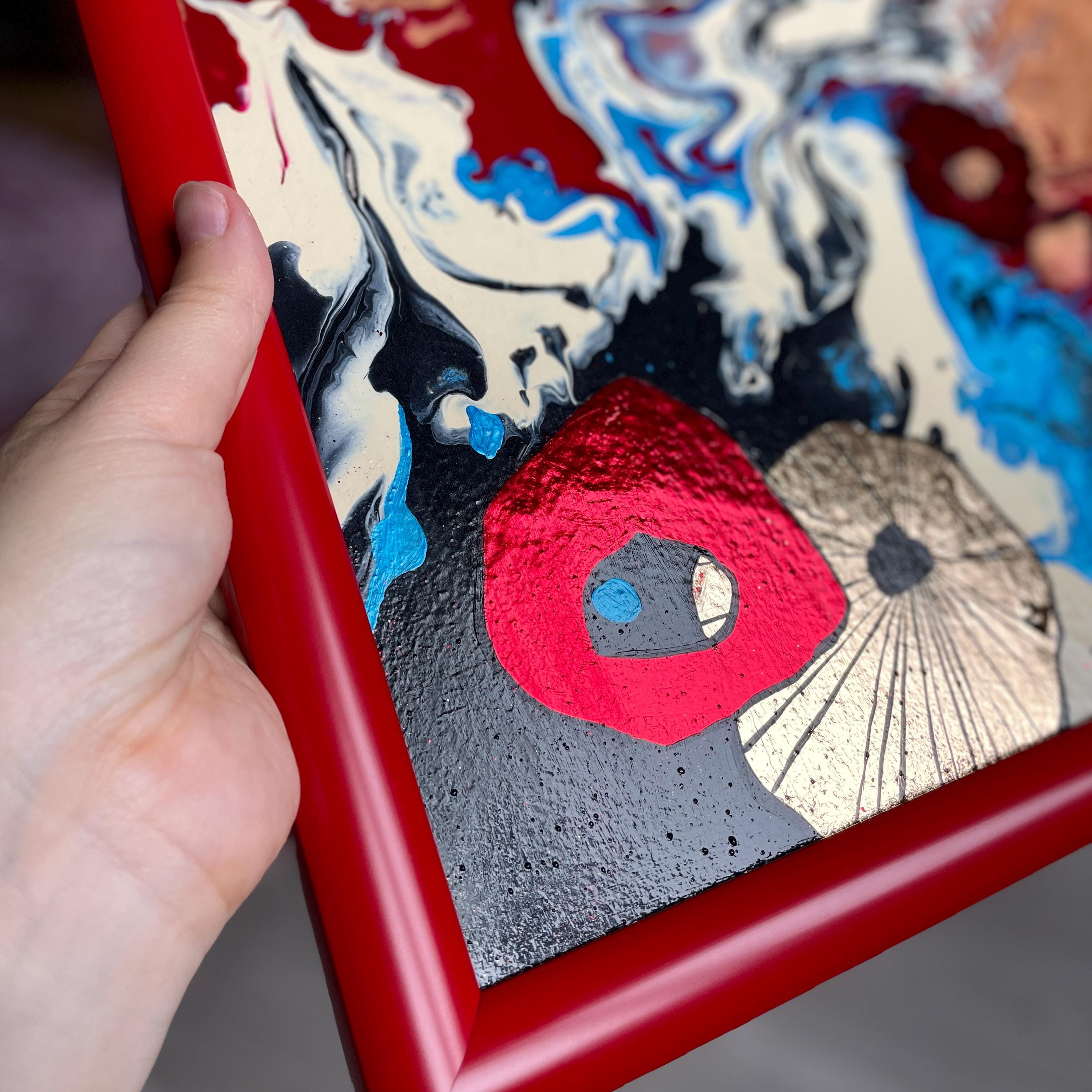 抽象アクリル画 金箔アート 赤と金箔の抽象アクリル画二連画 - 額入り2枚セット - Etsy 日本