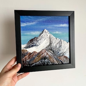 Paysage de montagne miniature original, peinture acrylique 3D sculpturale, art unique fait main, petite oeuvre d'art 3D, mini-peinture texturée empâtement