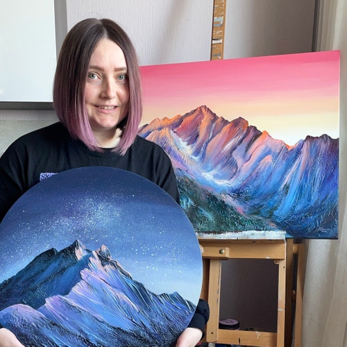 赤と金箔の抽象アクリル画二連画 - 額入り2枚セット - Etsy 日本