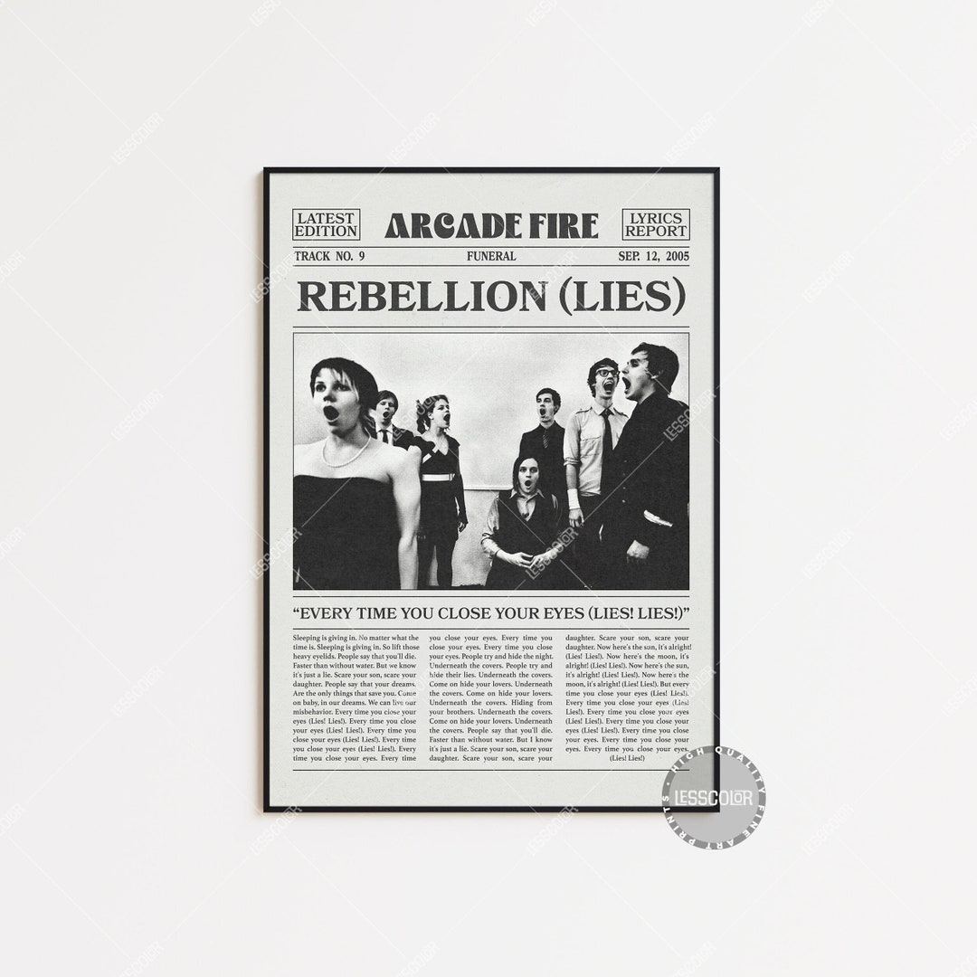 Arcade Fire Retro Newspaper Print, Rebellion lies Poster, Rebellion