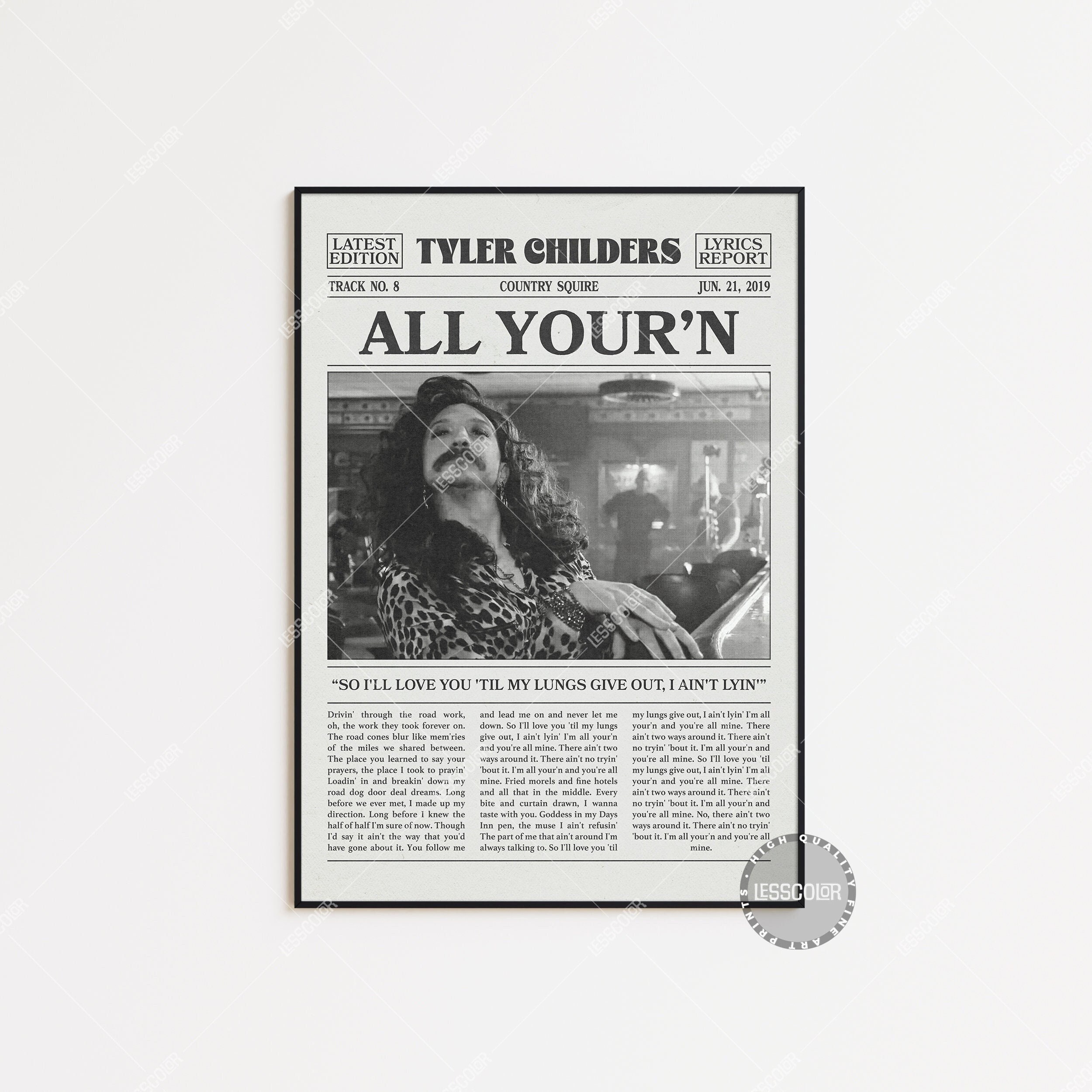 Tyler Childers Retro Newspaper Print, All Yourn Poster, Lyrics Print