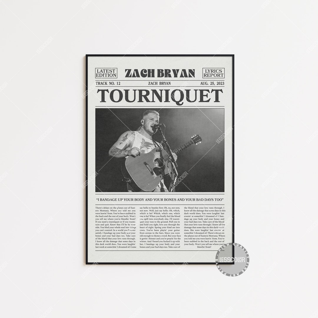 Zach Bryan Retro Newspaper Print, Tourniquet Poster, Tourniquet Lyrics